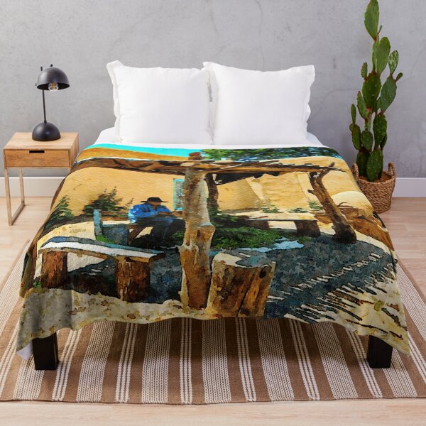 Item preview, Traditional adobe courtyard in vibrant watercolor with rustic New Mexico setting designed and sold by GestaltImagery.