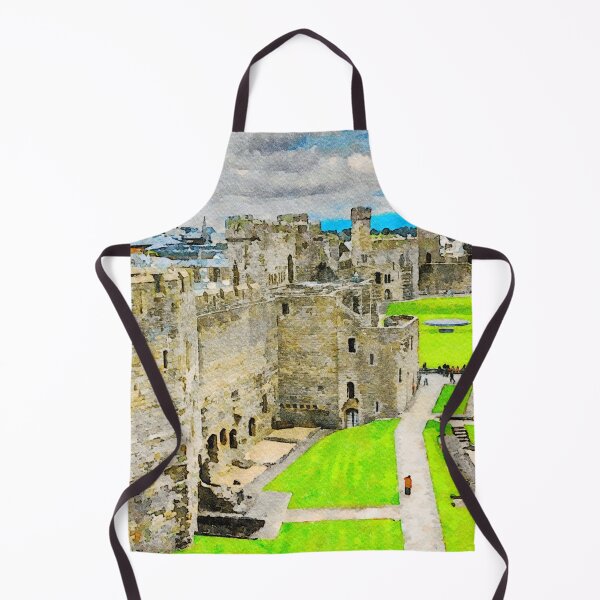 Item preview, Watercolor illustration of Caernarfon Castle in Wales with lush green grounds designed and sold by GestaltImagery.