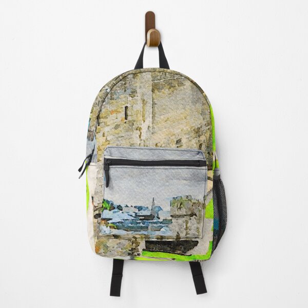 Item preview, Watercolor illustration of Caernarfon Castle in Wales with lush green grounds designed and sold by GestaltImagery.