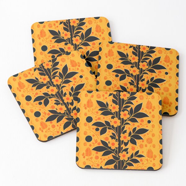 Item preview, Bold Floral Pattern – Vintage-Inspired Orange & Black Botanical Art designed and sold by Freestyle Designs.