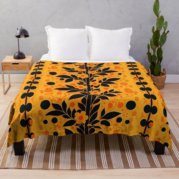 Item preview, Bold Floral Pattern – Vintage-Inspired Orange & Black Botanical Art designed and sold by Freestyle Designs.
