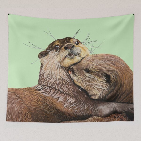 Item preview, Otter couple - Otter art - otter wall art - wildlife art - otter mate - otter family - otter swim designed and sold by IslesArt.