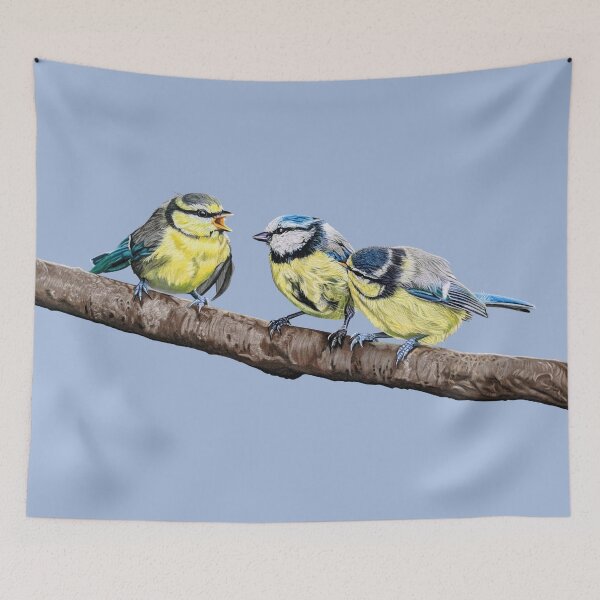 Item preview, Blue Tits sitting on a branch - twittering birds designed and sold by IslesArt.