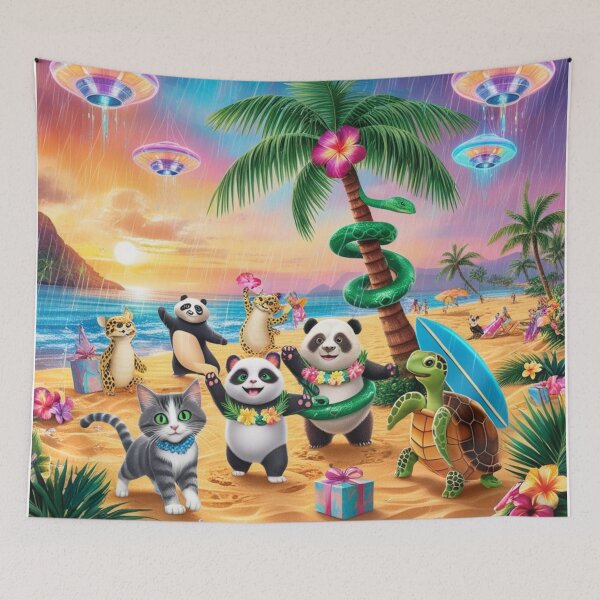 Item preview, Tropical Rainy Party Sunset With Pandas and Spacecraft designed and sold by Dream Output .