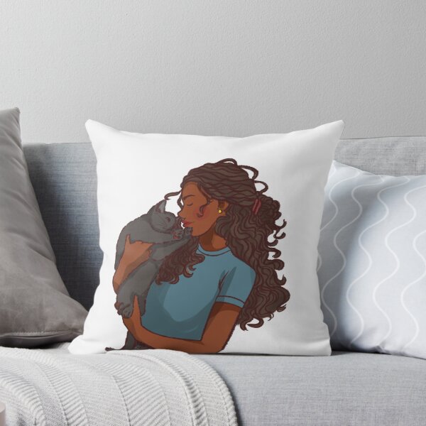 Item preview, A woman in a blue shirt holding her cat designed and sold by Hessah-HA.