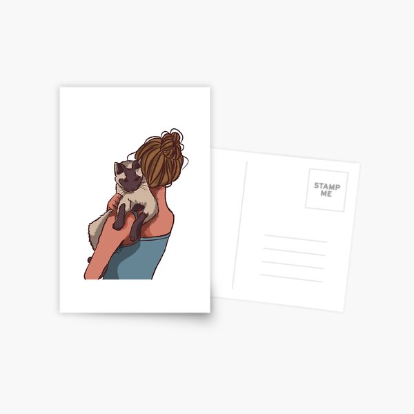 Item preview, woman in a blue clothes hugging her black and white cat  designed and sold by Hessah-HA.