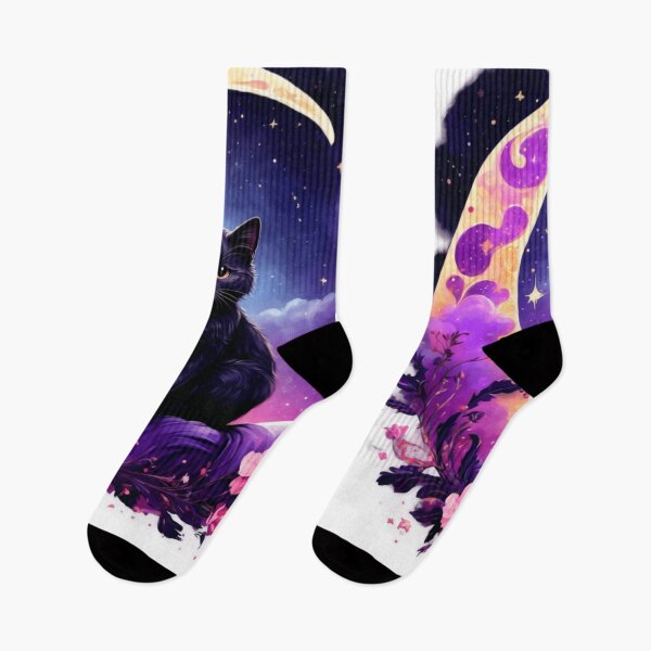 Item preview, Mystical Black Cat on Crescent Moon  designed and sold by Marimurmurprint.