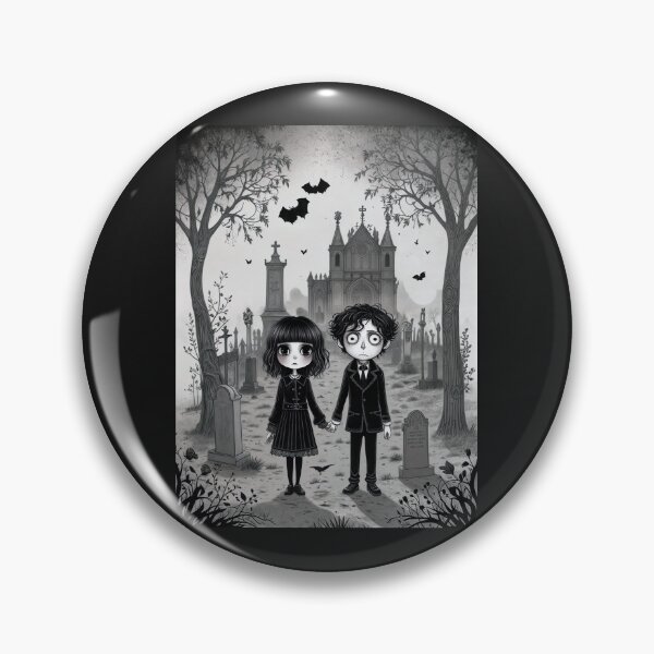 Item preview, Goth couple at cemetery designed and sold by MetalSatyrShop.