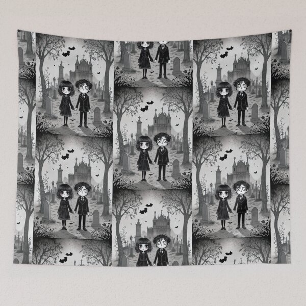 Item preview, Goth couple at cemetery designed and sold by MetalSatyrShop.