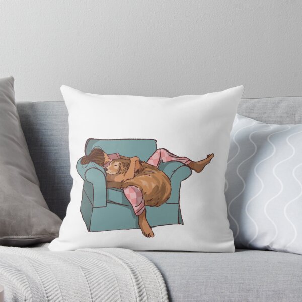 Item preview, woman sitting in a blue couch hugging her big dog  designed and sold by Hessah-HA.