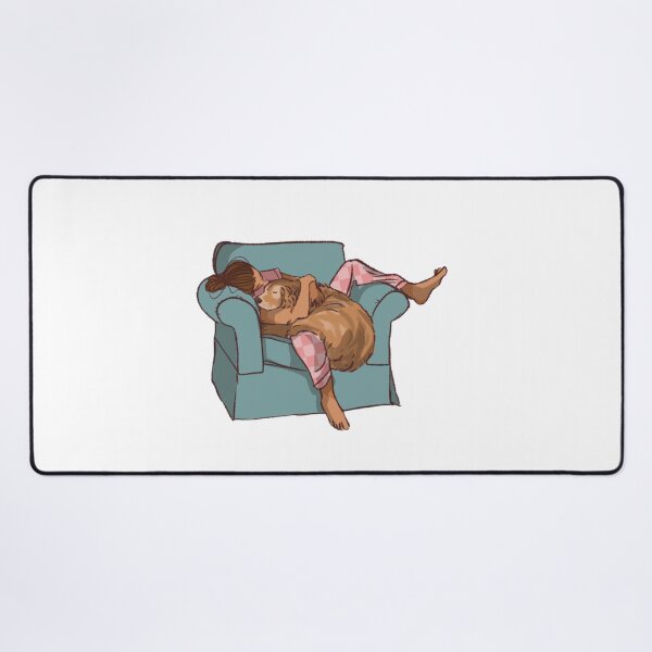 Item preview, woman sitting in a blue couch hugging her big dog  designed and sold by Hessah-HA.