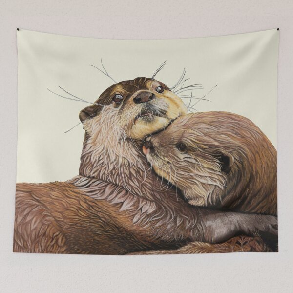 Item preview, Otter couple - Otter art - otter wall art - wildlife art - otter mate - otter family - otter swim designed and sold by IslesArt.
