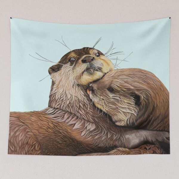 Item preview, Copy of Otter couple - Otter art - otter wall art - wildlife art - otter mate - otter family - otter swim designed and sold by IslesArt.