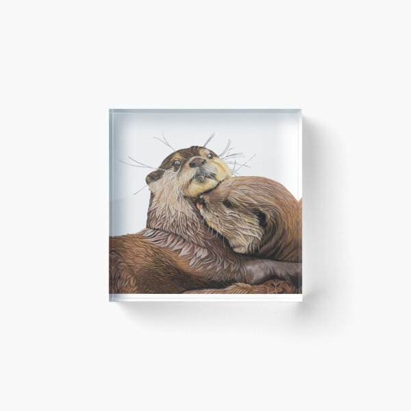 Item preview, Otter couple - Otter art - otter wall art - wildlife art - otter mating - otter family - otter swim designed and sold by IslesArt.