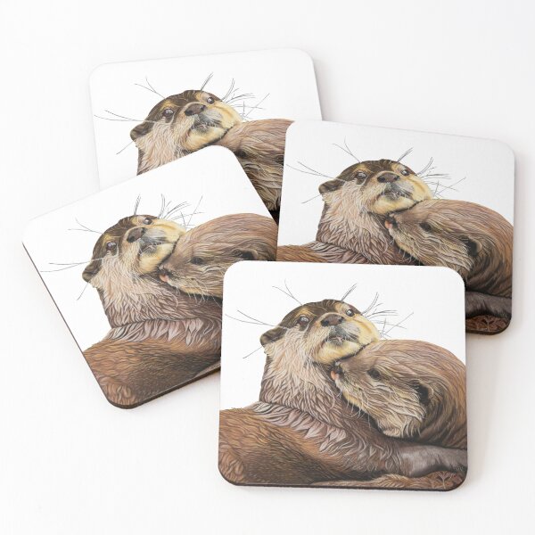 Item preview, Otter couple - Otter art - otter wall art - wildlife art - otter mating - otter family - otter swim designed and sold by IslesArt.