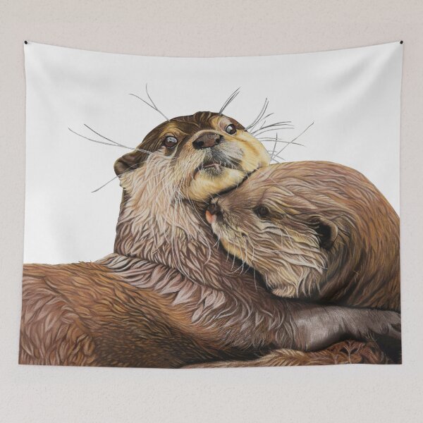 Item preview, Otter couple - Otter art - otter wall art - wildlife art - otter mating - otter family - otter swim designed and sold by IslesArt.