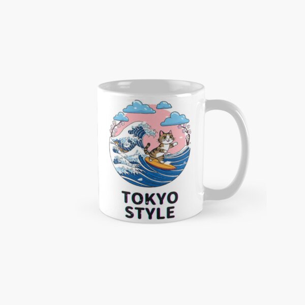 Vista previa del artículo con la obra «Gato surfista japonés vintage», diseñado y vendido por R46Tokyo.
