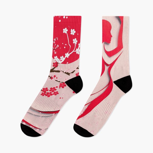 Item preview, Elegant Red Woman Silhouette with Japanese Cherry Blossoms designed and sold by DreamsArtwear.