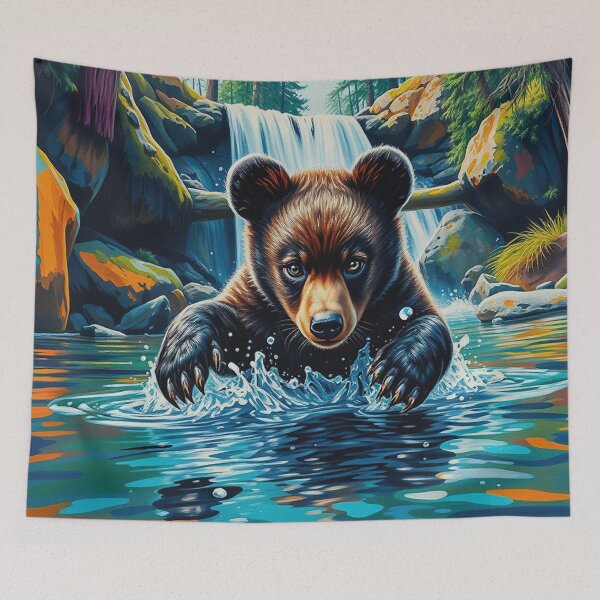 Item preview, Black Bear Cub Playing in a Pool designed and sold by Skye Ryan-Evans.