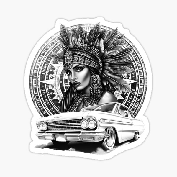 Vista previa del artículo con la obra «Mujer Azteca Chicano Mexicano Azteca Carro Latina», diseñado y vendido por HechoEnAztlan.