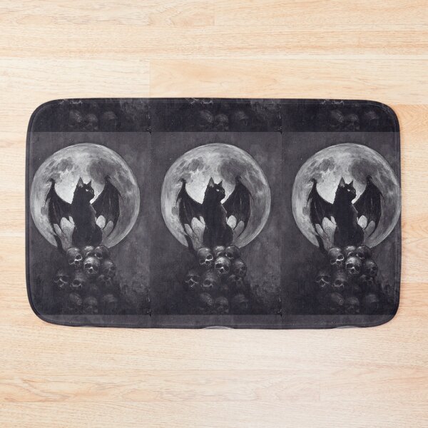 Item preview, Witchy black cat on skulls with moon designed and sold by BrontesWhimsyStore.