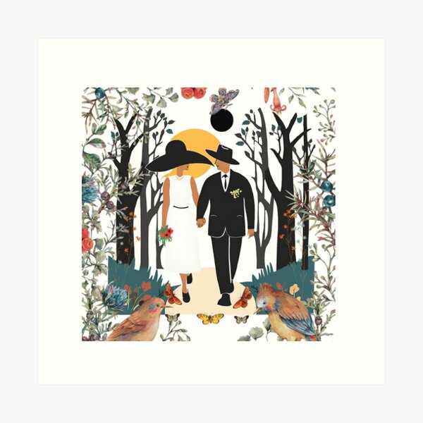 Item preview, Lovers with birds and butterflies designed and sold by Modern-Tropical.