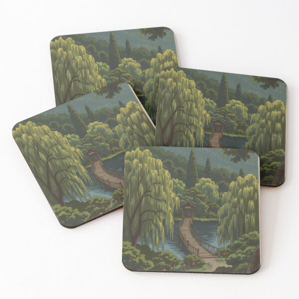 Item preview, Tranquil Garden Bridge with Willow Trees and Mountain View designed and sold by Fikuall.