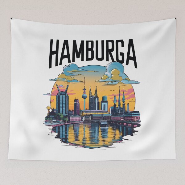 Item preview, Hamburga Sunset Skyline Art – Featuring Michel and Elbphilharmonie" designed and sold by WAUZ.
