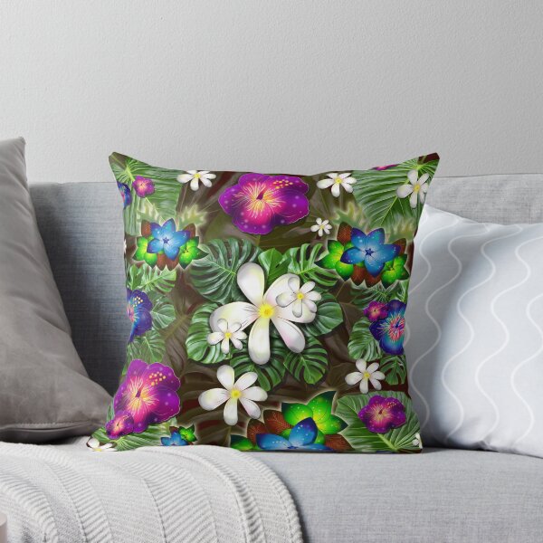 Item preview, Tropical patterns: blue-green piqué flowers and tiare designed and sold by Aureaignis.