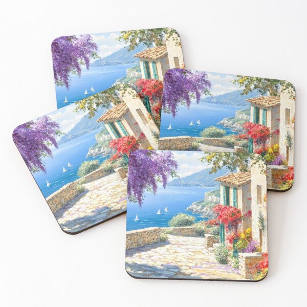 Item preview, Coastal Mediterranean Scenery with Blooming Flowers designed and sold by MargaretWiktor.