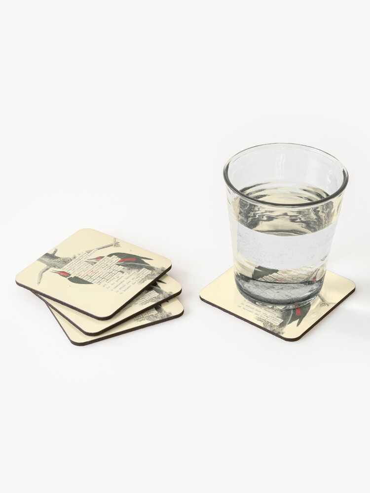 Thumbnail 2 of 5, Coasters (Set of 4), Bird Divination: Lewis's Woodpecker (almanacofbirds.org) designed and sold by mariapopova.