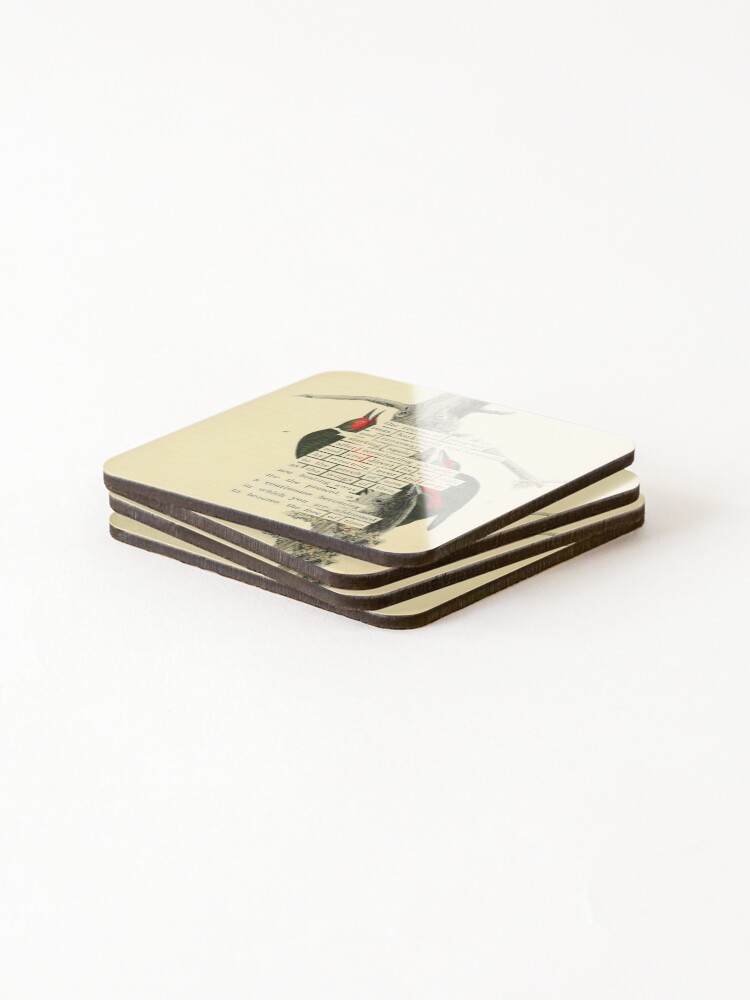 Thumbnail 4 of 5, Coasters (Set of 4), Bird Divination: Lewis's Woodpecker (almanacofbirds.org) designed and sold by mariapopova.