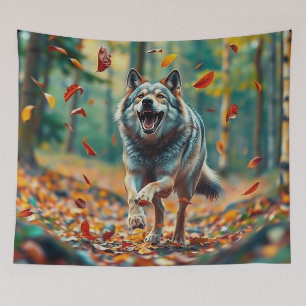 Item preview, Happy Leaf Juggling Gray Wolf designed and sold by Skye Ryan-Evans.