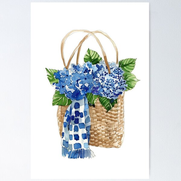 Item preview, Watercolor Blue Hydrangea Flowers in Basket designed and sold by Nova~Prints.