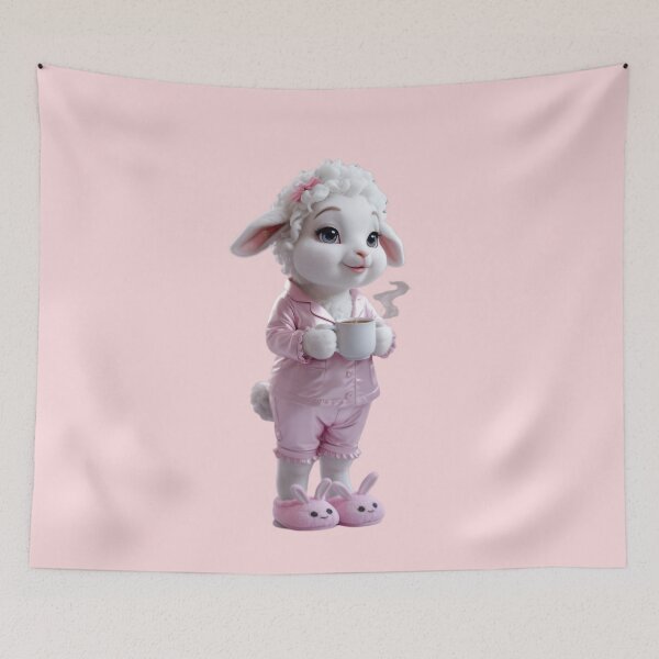 Item preview, Cute Lamb in Pajamas with Coffee designed and sold by Dakson Design - Fantasy Art.