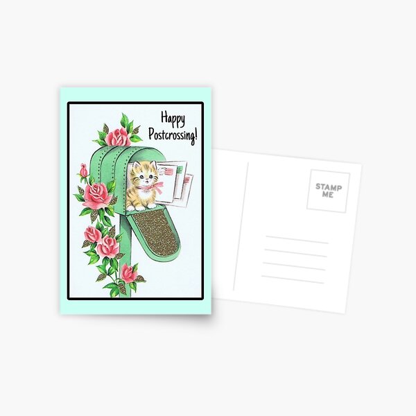 Item preview, Happy Postcrossing! Vintage Kitten in Mailbox Postcard designed and sold by dearvintagepost.