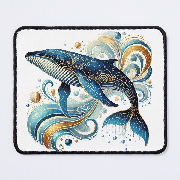 Aperçu de l'œuvre Baleine avec vagues Art Déco créée et vendue par Eclectic Monkey.