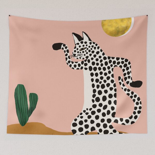 Item preview, Jazzy Wild Cat, Dancing Leopard Animals Pets, Wildlife Bengal Cats Exotic, Cheetah Jungle Pastel Whimsical, Quirky Bohemian Modern Eclectic designed and sold by 83oranges.com.