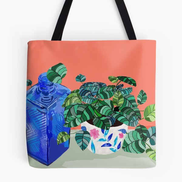 Item preview, A Still Life Moment, Bottle Botanical Plants Illustration, Drawing Eclectic Bohemian, Contemporary Colorful Glassware Painting, Vintage Boho Plant Pot designed and sold by 83oranges.com.