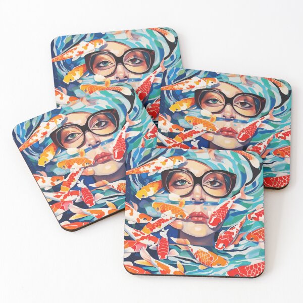 Item preview, Point of View, Individuality Koi Fish Yoga Meditation, Woman Glasses Vision Concept, Fishpond Eclectic Vintage Painting designed and sold by 83oranges.com.