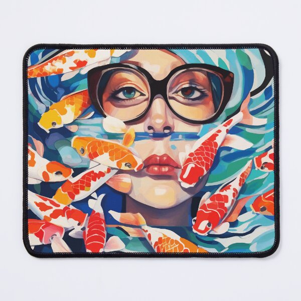 Item preview, Point of View, Individuality Koi Fish Yoga Meditation, Woman Glasses Vision Concept, Fishpond Eclectic Vintage Painting designed and sold by 83oranges.com.