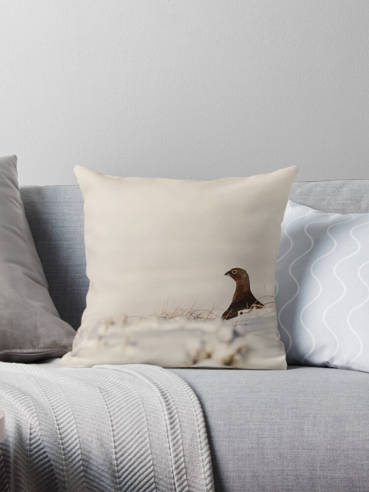 Thumbnail 1 of 4, Pillow, Red Grouse in the snow, Peak District, UK designed and sold by youngpip.