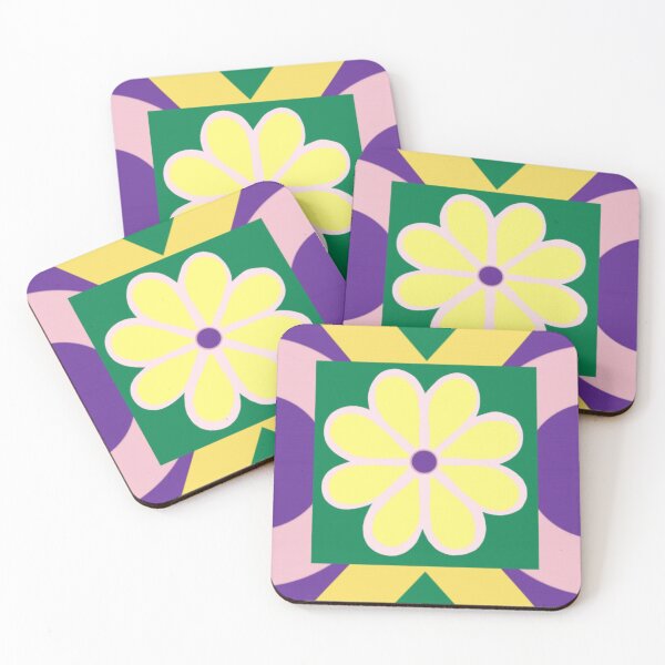 Item preview, Abstract Pink and Green Pattern with Yellow Flowers on Purple designed and sold by Sendreka.