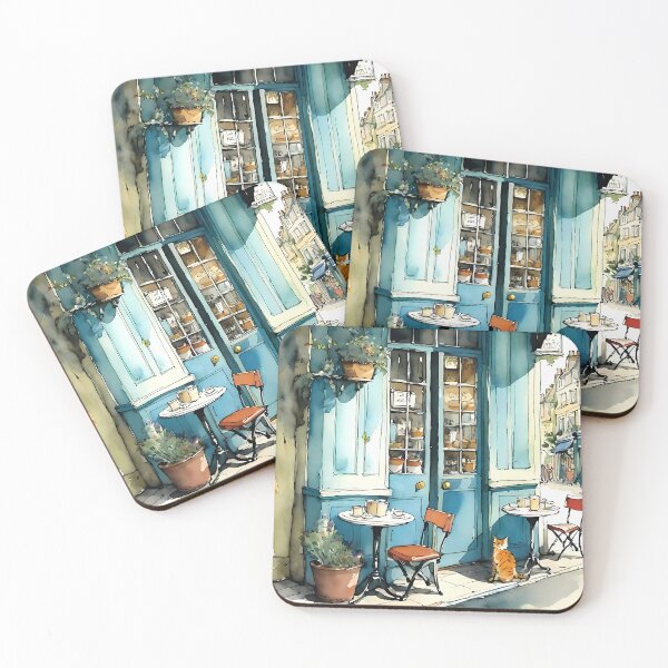 Item preview, Cat Cafe Illustration Design (watercolor) designed and sold by Domo-Design.