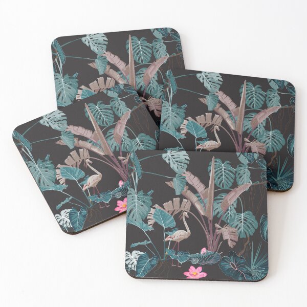 Item preview, Tropical night vintage wild birds pattern, palm tree, palm leaves and plant floral seamless border. designed and sold by MatyKotiv.