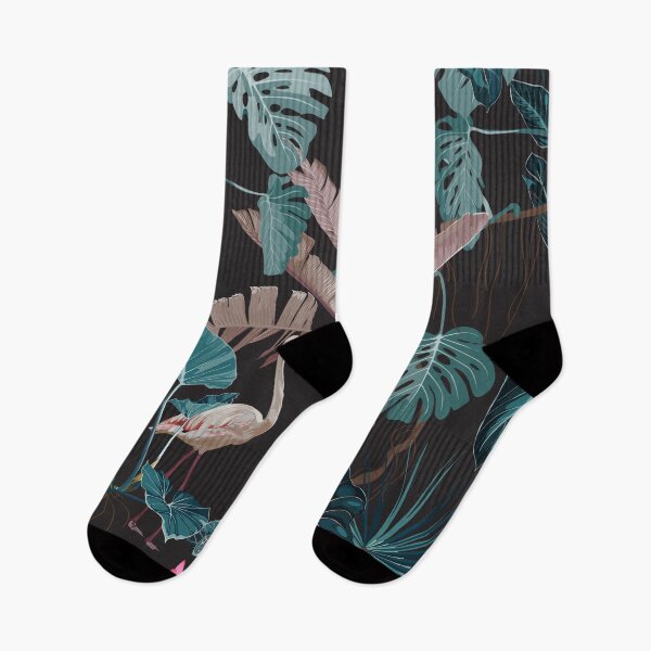 Item preview, Tropical night vintage wild birds pattern, palm tree, palm leaves and plant floral seamless border. designed and sold by MatyKotiv.