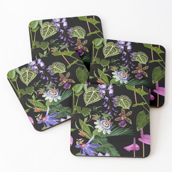 Item preview, Exotic flowers pattern. Violet tropical flowers and palm leaves in summer print.  designed and sold by MatyKotiv.