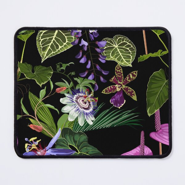 Item preview, Exotic flowers pattern. Violet tropical flowers and palm leaves in summer print.  designed and sold by MatyKotiv.