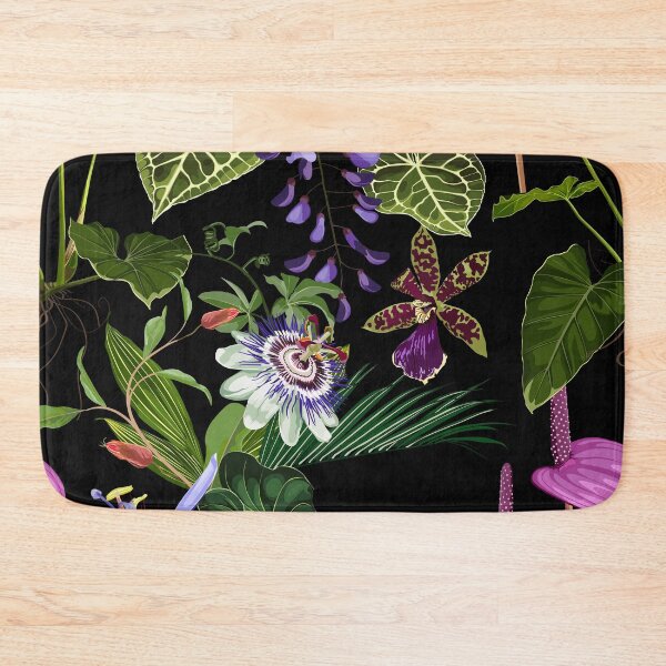 Item preview, Exotic flowers pattern. Violet tropical flowers and palm leaves in summer print.  designed and sold by MatyKotiv.