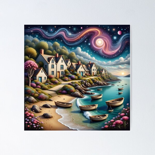 Item preview, Seaside town at night in England designed and sold by Coolparrotgirl.